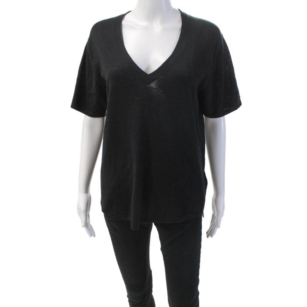 No Name Womens Short Sleeves V Neck Pullover Sweater Black Cotton Size Large